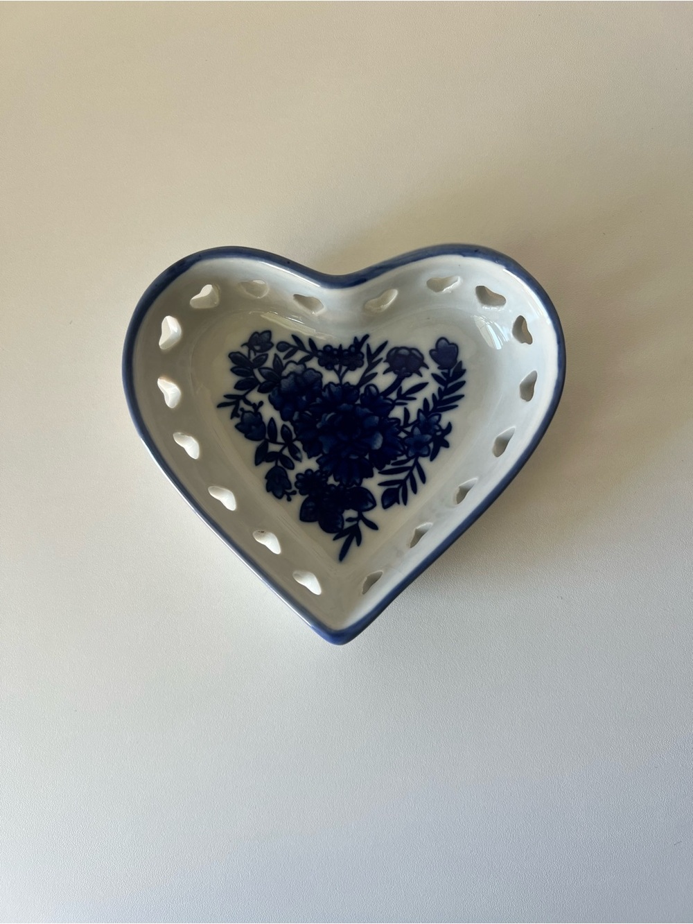 Blue White Floral Heart Ceramic Trinket Dish